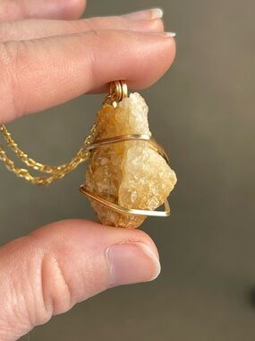 Citrine Gold Tone Wire Wrap Necklace